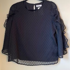 H&M girls black shirt with shear polka dot overlay